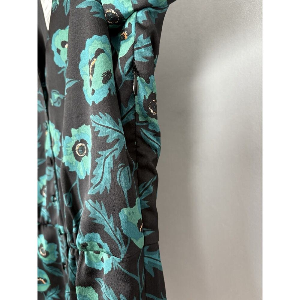J. Crew Satin Back Crepe Button-front Blouse 0 Black Green Floral V-Neck NWT - Picture 7 of 12